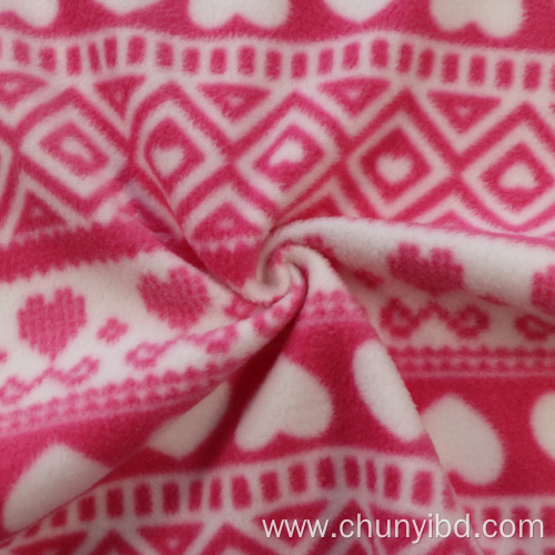 100 Polyester Pink Heart Pattern Both Side Brushed One Side Anti-pilling Printed Polar Fleece Fabric for Sofa Clothing